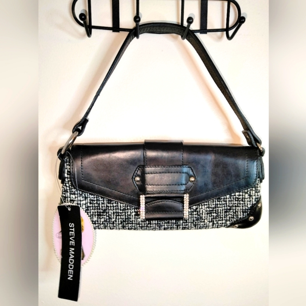 Steve Madden (Black) Tweed Y2K Shoulder Tote Bag (NWT)